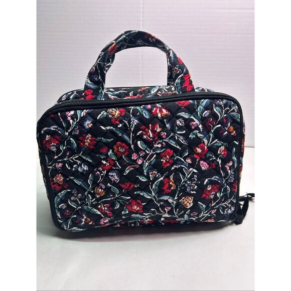 Quilted Floral Ultimate Travel Toiletry Cosmetic Bag Black Perennials Noir - Picture 9 of 10
